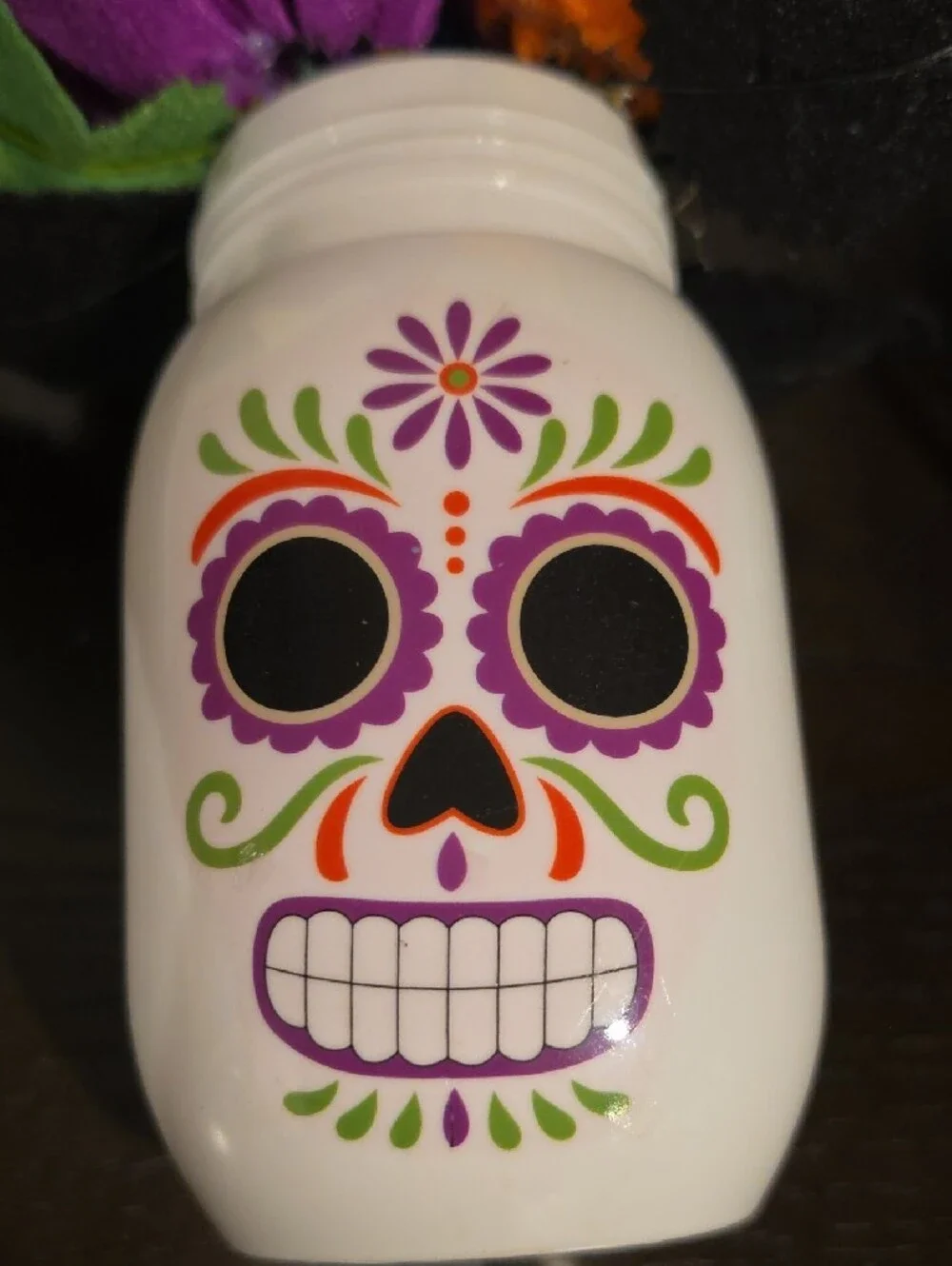 Day of the Dead Sugar Skull Mason Jar Vase with Felt Flowers